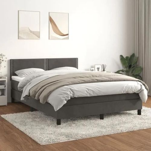 Vidaxl Lit À Sommier Tapissier Et Matelas Gris Foncé 140x190cm Velours - Modèle 3141240