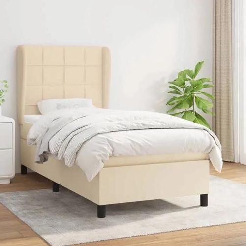 3127938 vidaXL Lit à sommier tapissier avec matelas Crème 90x200 cm Tissu