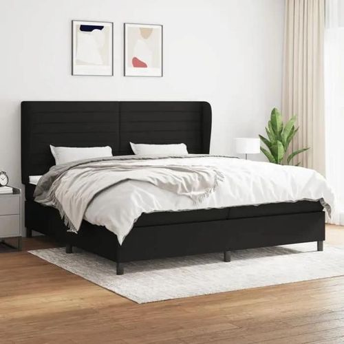 3128071 vidaXL Lit à sommier tapissier avec matelas Noir 200x200 cm Tissu