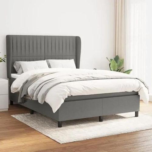 3128118 Vidaxl Lit À Sommier Tapissier Avec Matelas Gris Foncé 140x190cm Tissu