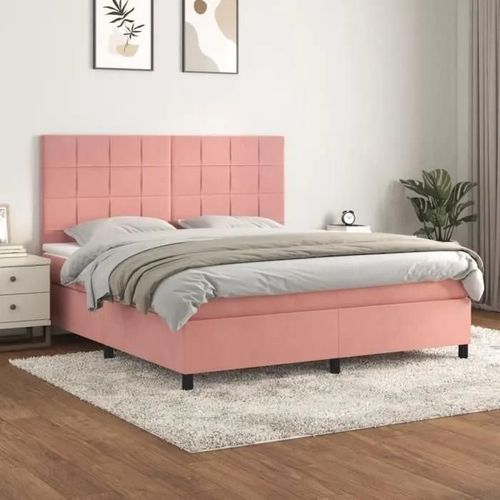 3143036 vidaXL Lit à sommier tapissier avec matelas Rose 160x200 cm Velours