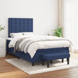 3136907 Vidaxl Lit À Sommier Tapissier Avec Matelas Bleu 120x200 Cm Tissu