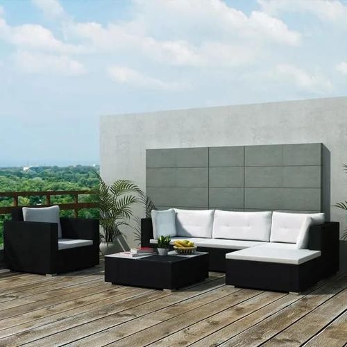 Vidaxl Salon De Jardin 6 Pcs Avec Coussins Résine Tressée Noir 42102
