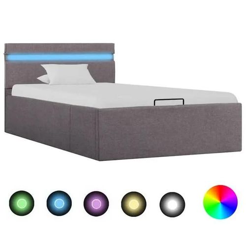 Vidaxl Cadre De Lit À Stockage Hydraulique À Led Taupe Tissu 90x200 Cm