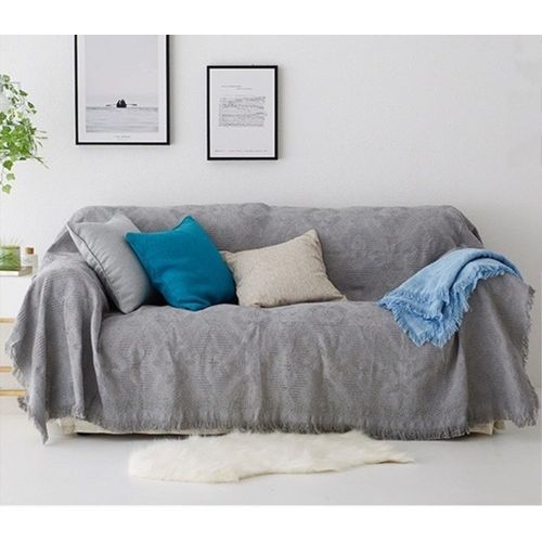 Plaid Vintage En Coton Tissé Pour Canapé Et Lit ¿ Doux, Résistant Et Toutes Saisons Avec Franges ¿ Options Gris Et Blanc