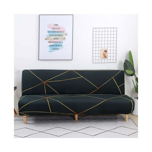 Housse De Canapé Futon Élégante Sans Accoudoirs ¿ Protection Antidérapante Et Extensible Pour 2 À 3 Places ¿ Noir/Or