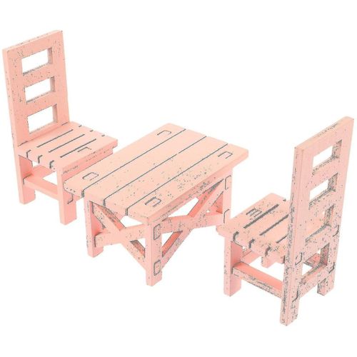 Ensemble de chaises et table miniatures en bois pour enfants ¿ Meubles pour maison de poupée miniature ¿ Jouets créatifs pour le temps libre en rose
