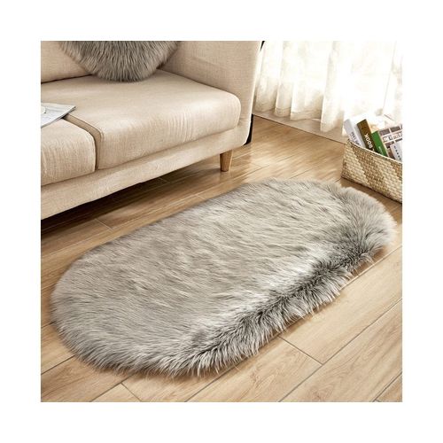 Tapis En Fausse Fourrure Ovale Gris Luxueux ¿ Doux, Durable, Polyvalent Pour La Décoration Intérieure, Le Yoga Et Les Cadeaux ¿ 50 X 80 Cm