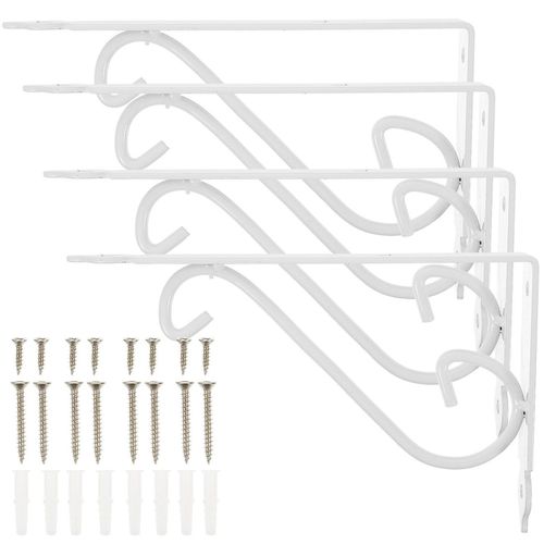Lot De 4 Supports D'étagère Vintage En Fer À Motif Floral - Support Mural Pour Bibliothèque, Bardage, Coffret - Blanc