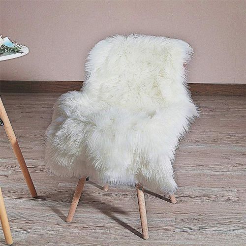 Tapis luxueux en fausse fourrure de mouton blanche 2 x 3 pi - Housse de chaise douce, tapis de sol, non toxique, hypoallergénique, cadeau idéal