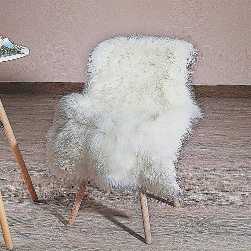 Tapis luxueux en fausse fourrure de mouton blanche - Housse de chaise et tapis à poils longs doux - 60 x 90 cm - Hypoallergénique et durable