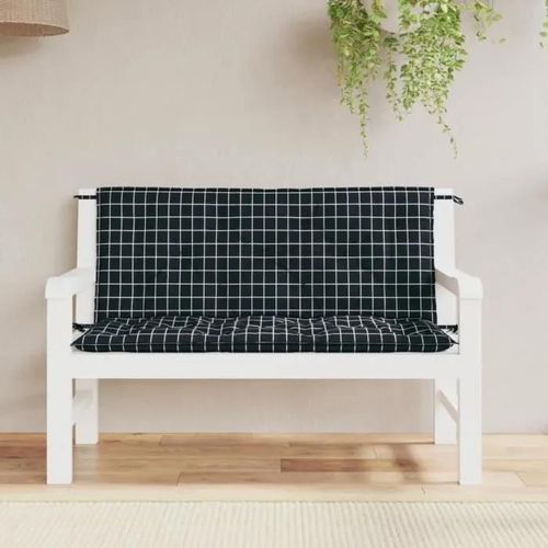 Vidaxl Coussins De Banc De Jardin Lot De 2 Carreaux Noir 120x50x7 Cm 361691