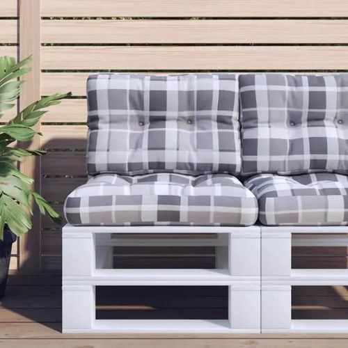Vidaxl Coussins De Palette Lot De 2 Motif À Carreaux Gris Tissu