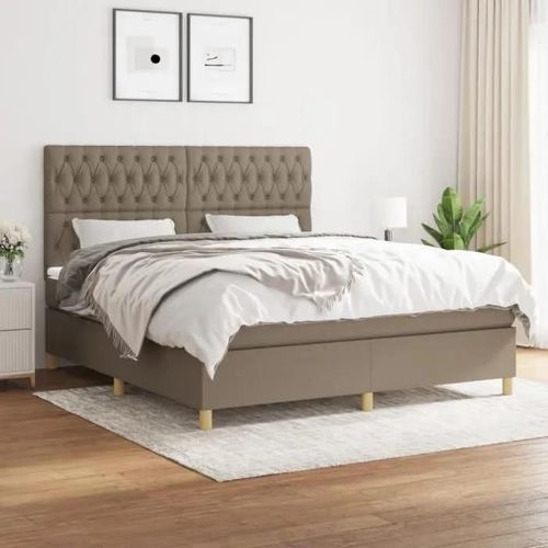 Vidaxl Lit À Sommier Tapissier Avec Matelas Taupe 180x200 Cm Tissu - Modèle 3142597