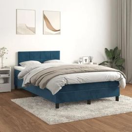 3141297 Vidaxl Lit À Sommier Tapissier Et Matelas Bleu Foncé 120x200cm Velours