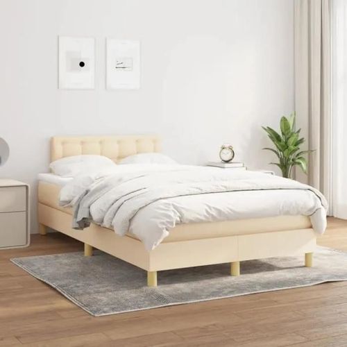 Vidaxl Lit À Sommier Tapissier Avec Matelas Crème 120x200 Cm Tissu - Modèle 3140926