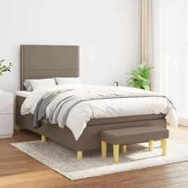 3137065 Vidaxl Lit À Sommier Tapissier Avec Matelas Taupe 120x200 Cm Tissu