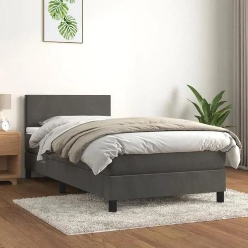 3141168 vidaXL Lit à sommier tapissier avec matelas Gris foncé 100x200 cm