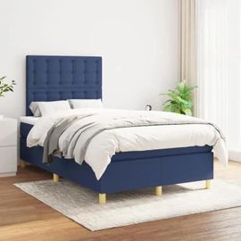 3142647 Vidaxl Lit À Sommier Tapissier Avec Matelas Bleu 120x200 Cm Tissu