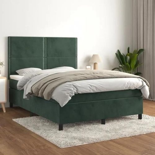 3142962 Vidaxl Lit À Sommier Tapissier Et Matelas Vert Foncé 140x190cm Velours