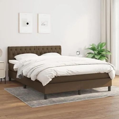 3140292 Vidaxl Lit À Sommier Tapissier Avec Matelas Marron Foncé 140x190 Cm