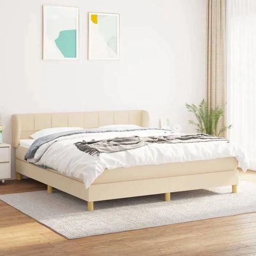 3126818 Vidaxl Lit À Sommier Tapissier Avec Matelas Crème 160x200 Cm Tissu