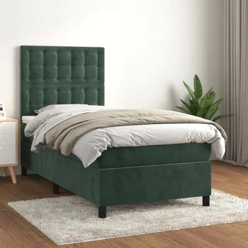 3143250 vidaXL Lit à sommier tapissier avec matelas Vert foncé 100x200 cm