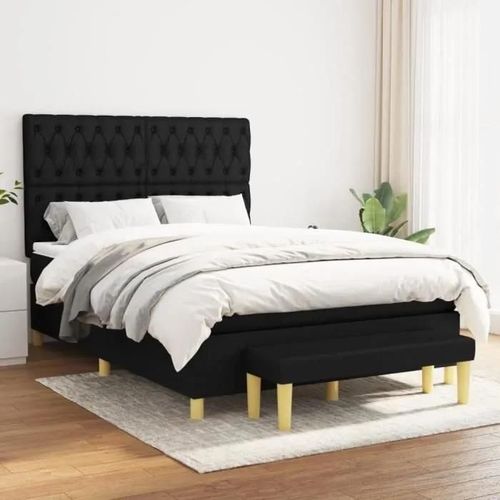 Vidaxl Lit À Sommier Tapissier Avec Matelas Noir 140x190 Cm Tissu - Modèle 3137391