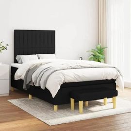3137303 Vidaxl Lit À Sommier Tapissier Avec Matelas Noir 120x200 Cm Tissu