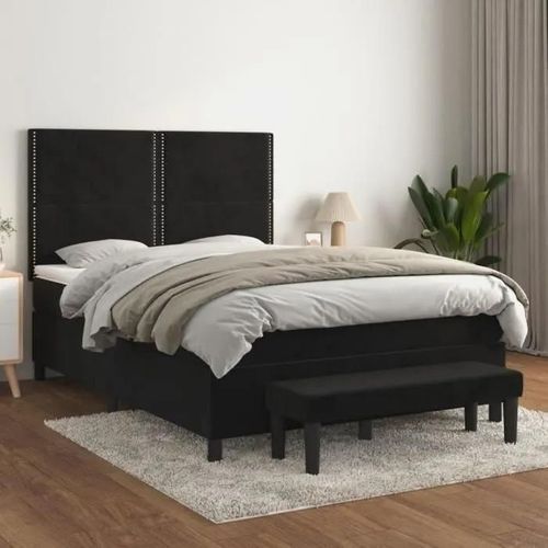 3137781 Vidaxl Lit À Sommier Tapissier Avec Matelas Noir 140x190 Cm Velours
