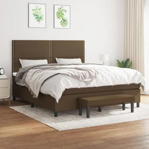 3136528 Vidaxl Lit À Sommier Tapissier Avec Matelas Marron Foncé 160x200 Cm