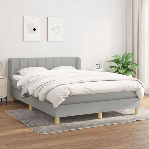 3126797 Vidaxl Lit À Sommier Tapissier Avec Matelas Gris Clair 140x190cm Tissu
