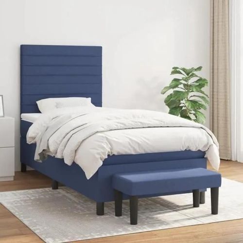 3136643 vidaXL Lit à sommier tapissier avec matelas Bleu 90x190 cm Tissu