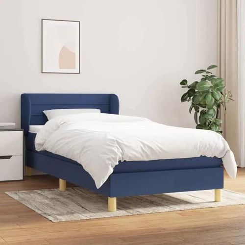 3126859 vidaXL Lit à sommier tapissier avec matelas Bleu 90x200 cm Tissu