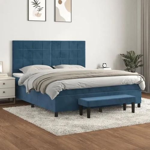 3137861 vidaXL Lit à sommier tapissier et matelas Bleu foncé 180x200cm Velours