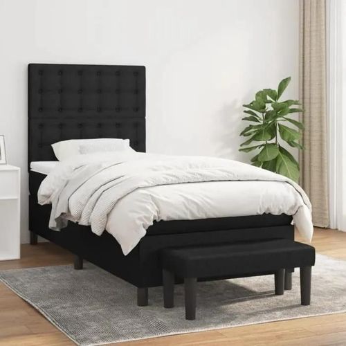 Vidaxl Lit À Sommier Tapissier Et Matelas Noir 80x200 Cm Tissu - Modèle 3136871
