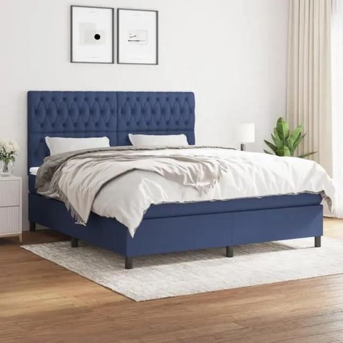 Vidaxl Lit À Sommier Tapissier Avec Matelas Bleu 180x200 Cm Tissu - Modèle 3142039