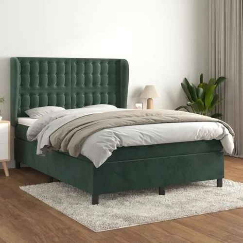 3129450 Vidaxl Lit À Sommier Tapissier Et Matelas Vert Foncé 140x190cm Velours