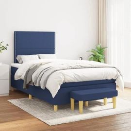 3137067 Vidaxl Lit À Sommier Tapissier Avec Matelas Bleu 120x200 Cm Tissu
