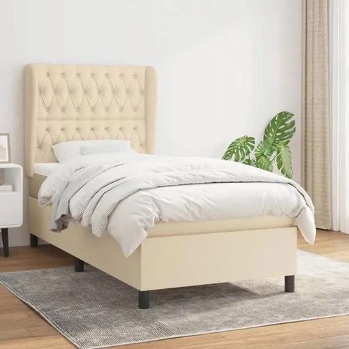Vidaxl Lit À Sommier Tapissier Avec Matelas Crème 90x200 Cm Tissu - Modèle 3128178