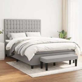 Vidaxl Lit À Sommier Tapissier Avec Matelas Gris Clair 140x200cm Tissu - Modèle 3136917