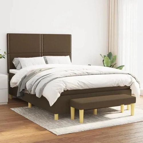 3137072 Vidaxl Lit À Sommier Tapissier Avec Matelas Marron Foncé 140x190 Cm