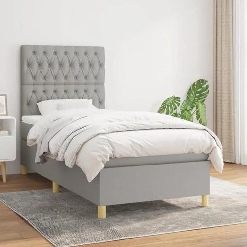 Vidaxl Lit À Sommier Tapissier Et Matelas Gris Clair 90x190 Cm Tissu - Modèle 3142537