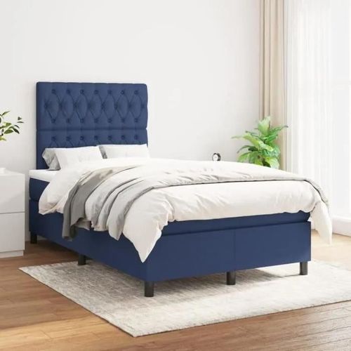 Vidaxl Lit À Sommier Tapissier Avec Matelas Bleu 120x200 Cm Tissu - Modèle 3142007