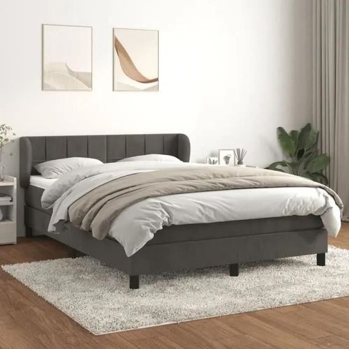 Vidaxl Lit À Sommier Tapissier Et Matelas Gris Foncé 140x190cm Velours - Modèle 3127488