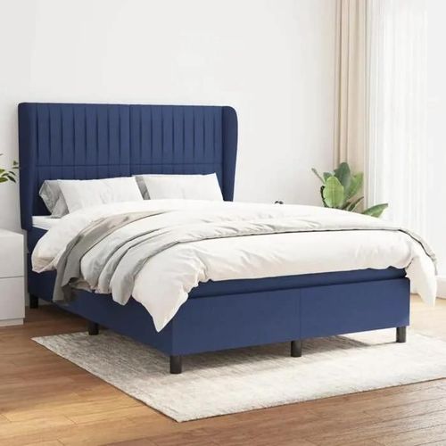 Vidaxl Lit À Sommier Tapissier Avec Matelas Bleu 140x190 Cm Tissu - Modèle 3128123