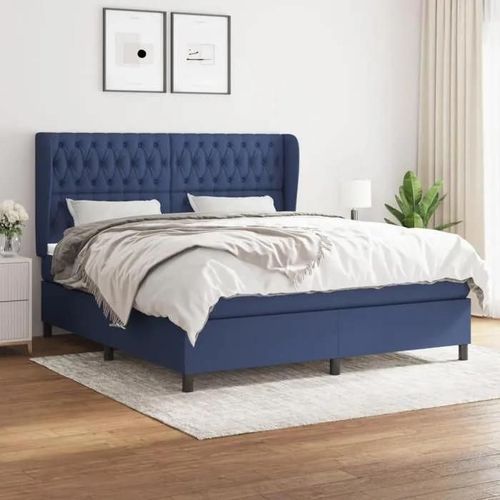 Vidaxl Lit À Sommier Tapissier Avec Matelas Bleu 180x200 Cm Tissu - Modèle 3128227