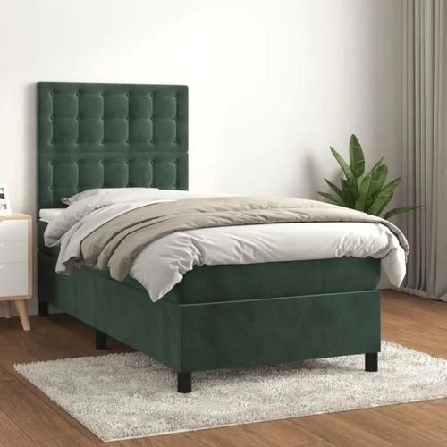 3143244 vidaXL Lit à sommier tapissier avec matelas Vert foncé 90x200 cm