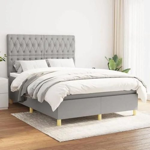 3142569 Vidaxl Lit À Sommier Tapissier Avec Matelas Gris Clair 140x190cm Tissu