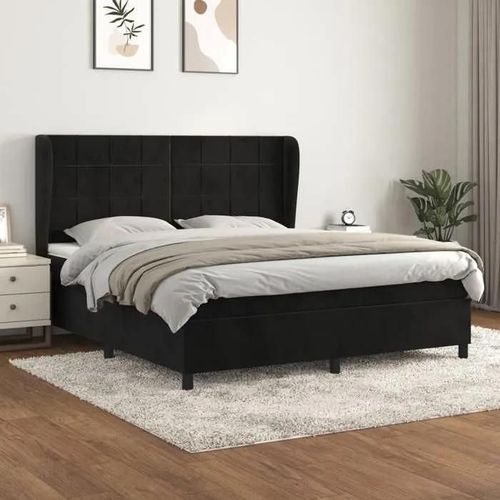 3129221 vidaXL Lit à sommier tapissier et matelas Noir 160x200 cm Velours